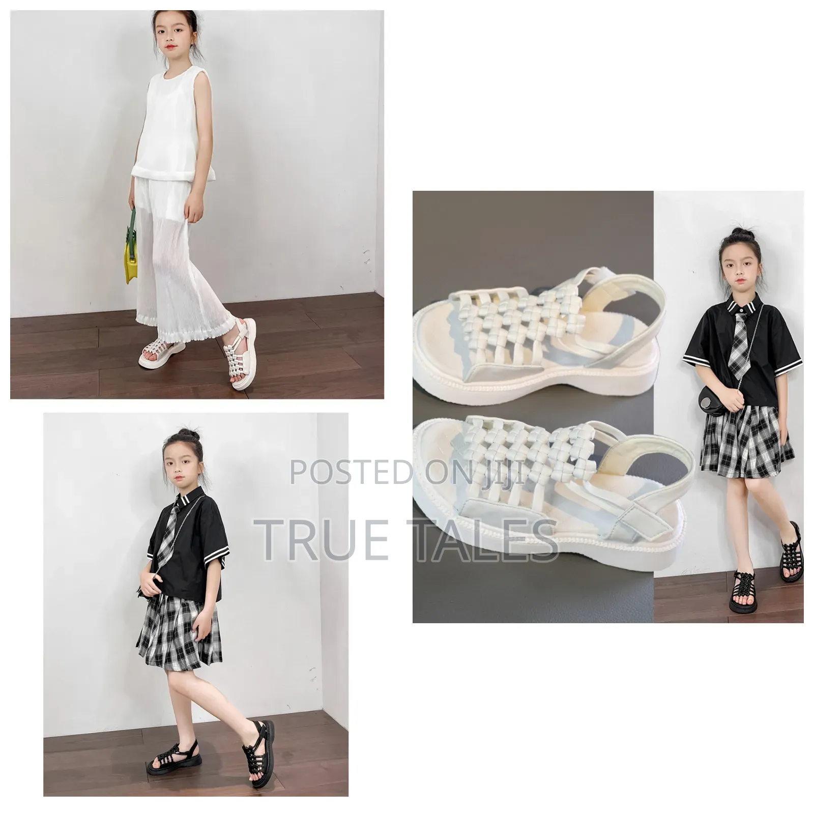 Girl's Weave Sandals White Black Sizes 24 To 37