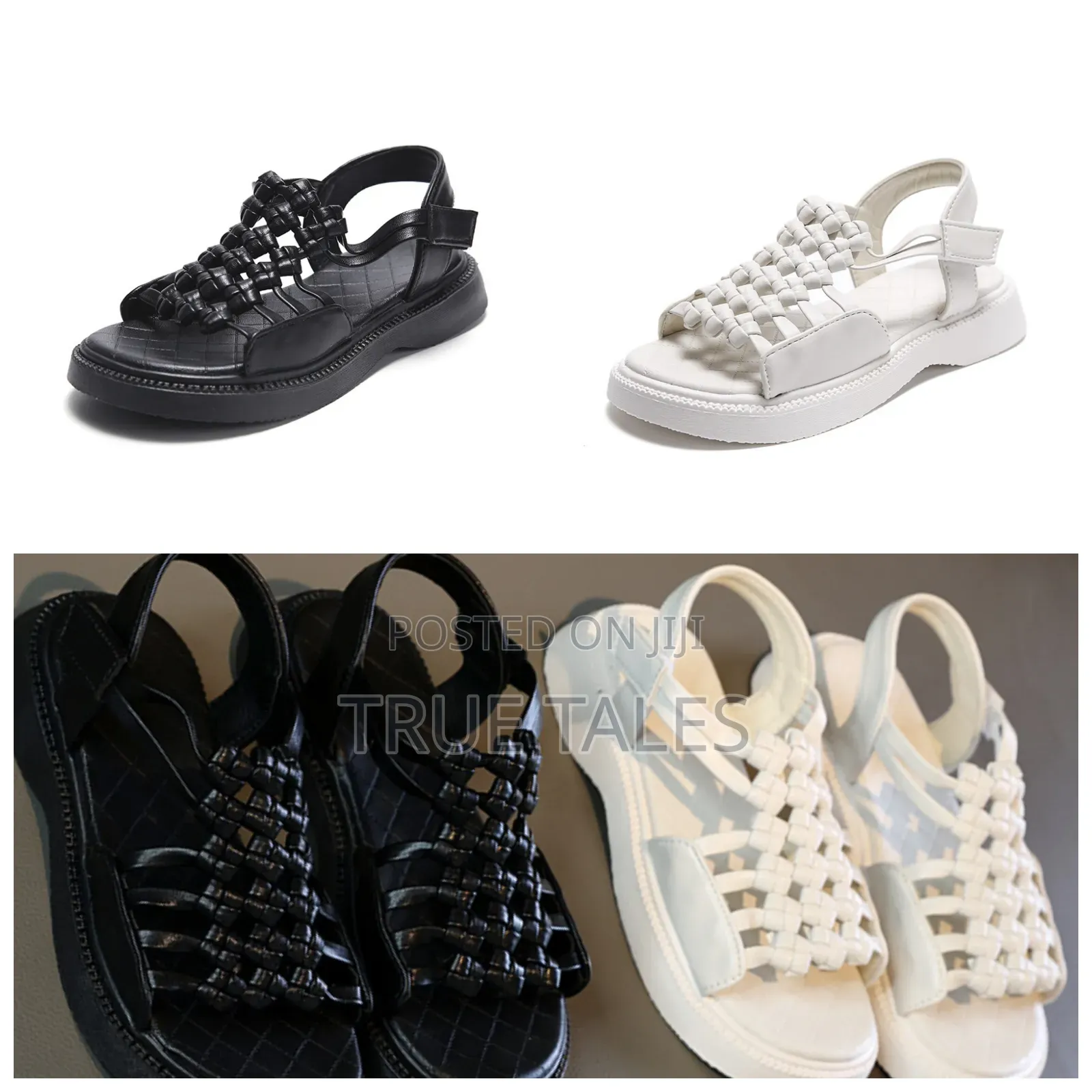 Girl's Weave Sandals White Black Sizes 24 To 37