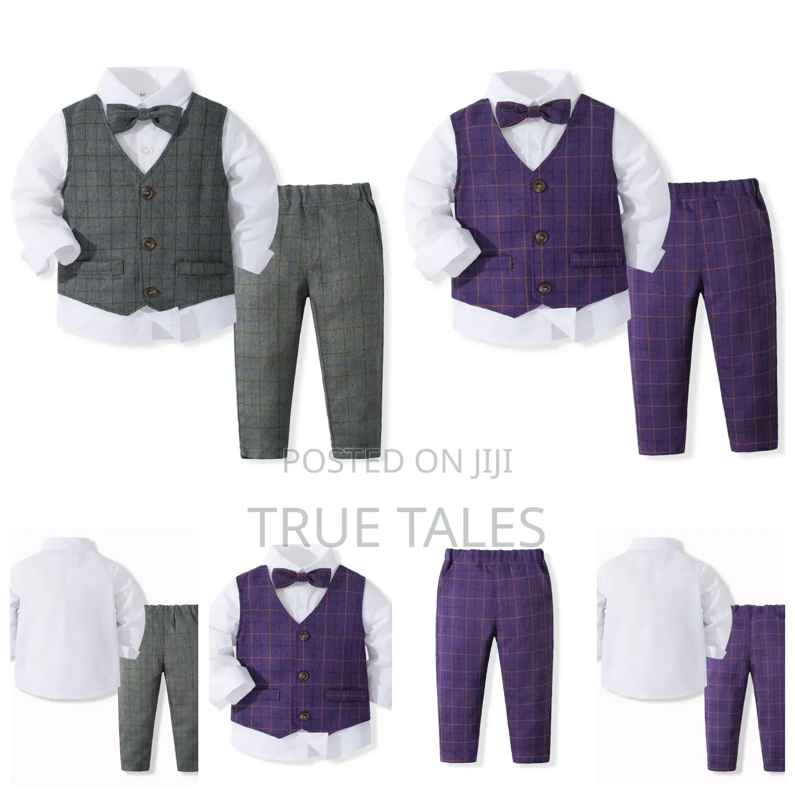 Toddler Boy's 3pcs Plaid Striped Waistcoat, Shirt Trousers