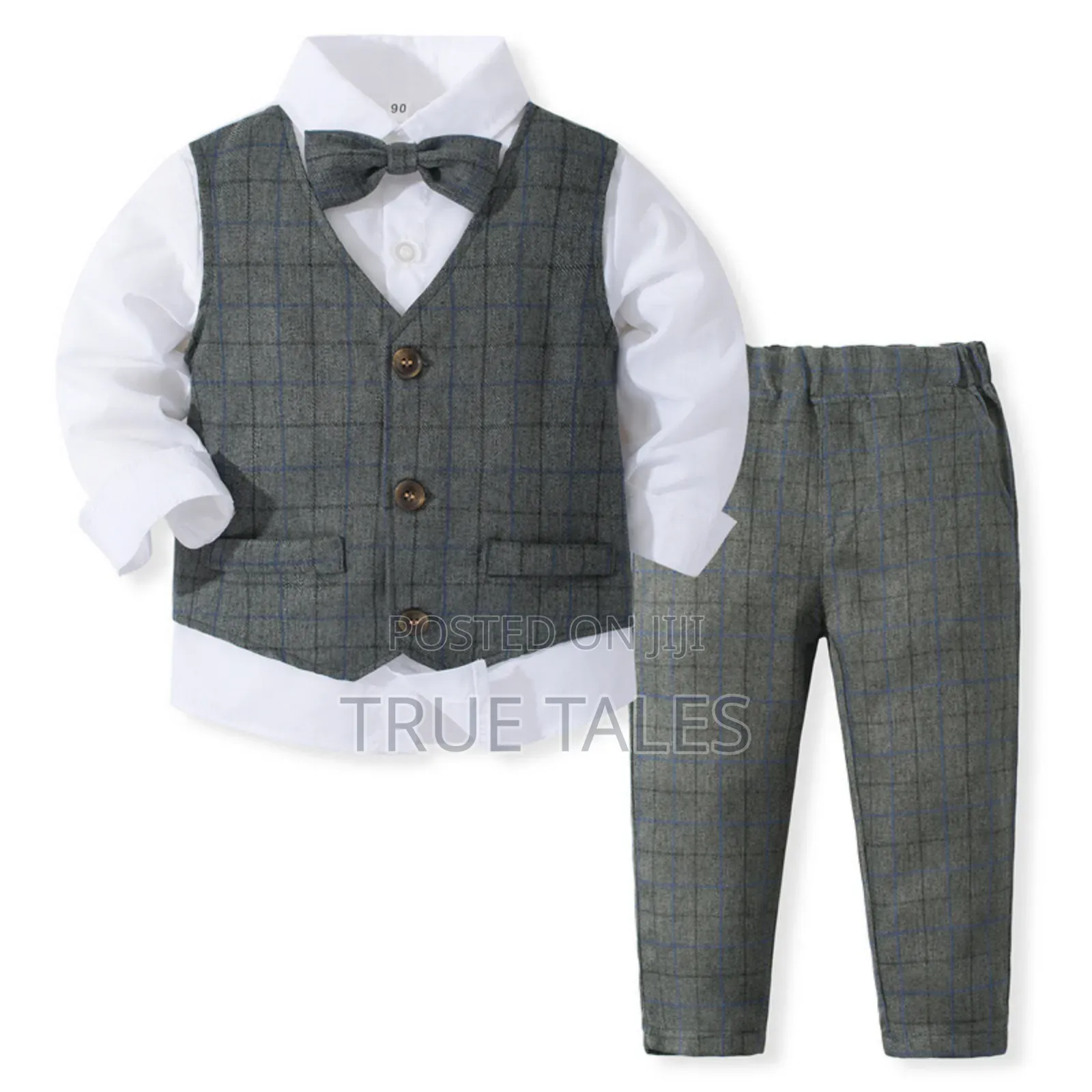 Toddler Boy's 3pcs Plaid Striped Waistcoat, Shirt Trousers