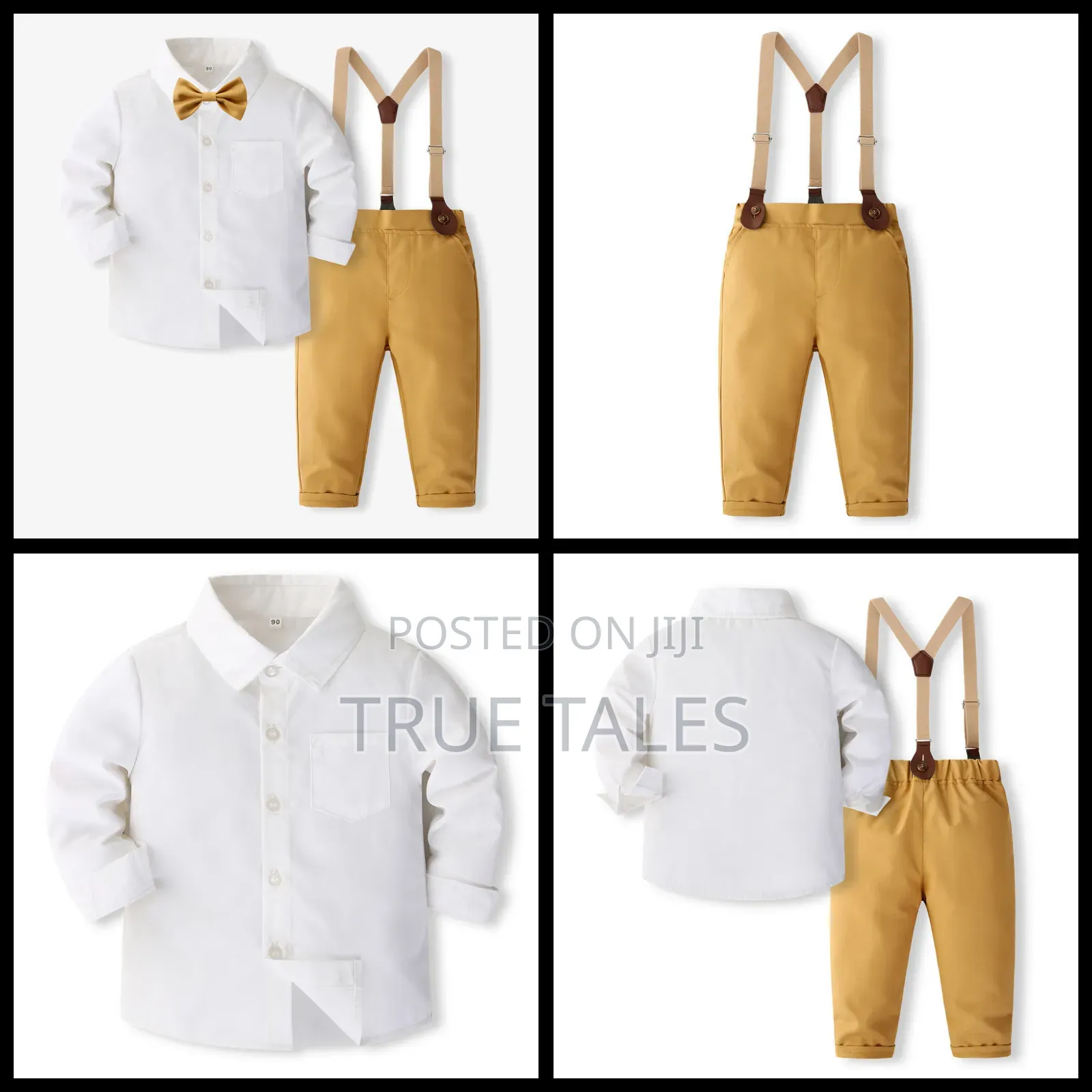 Toddler Boys Shirt Gold Trousers With Suspenders 3pcs Set