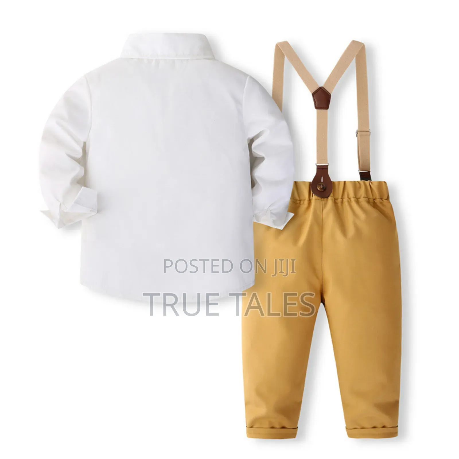 Toddler Boys Shirt Gold Trousers With Suspenders 3pcs Set