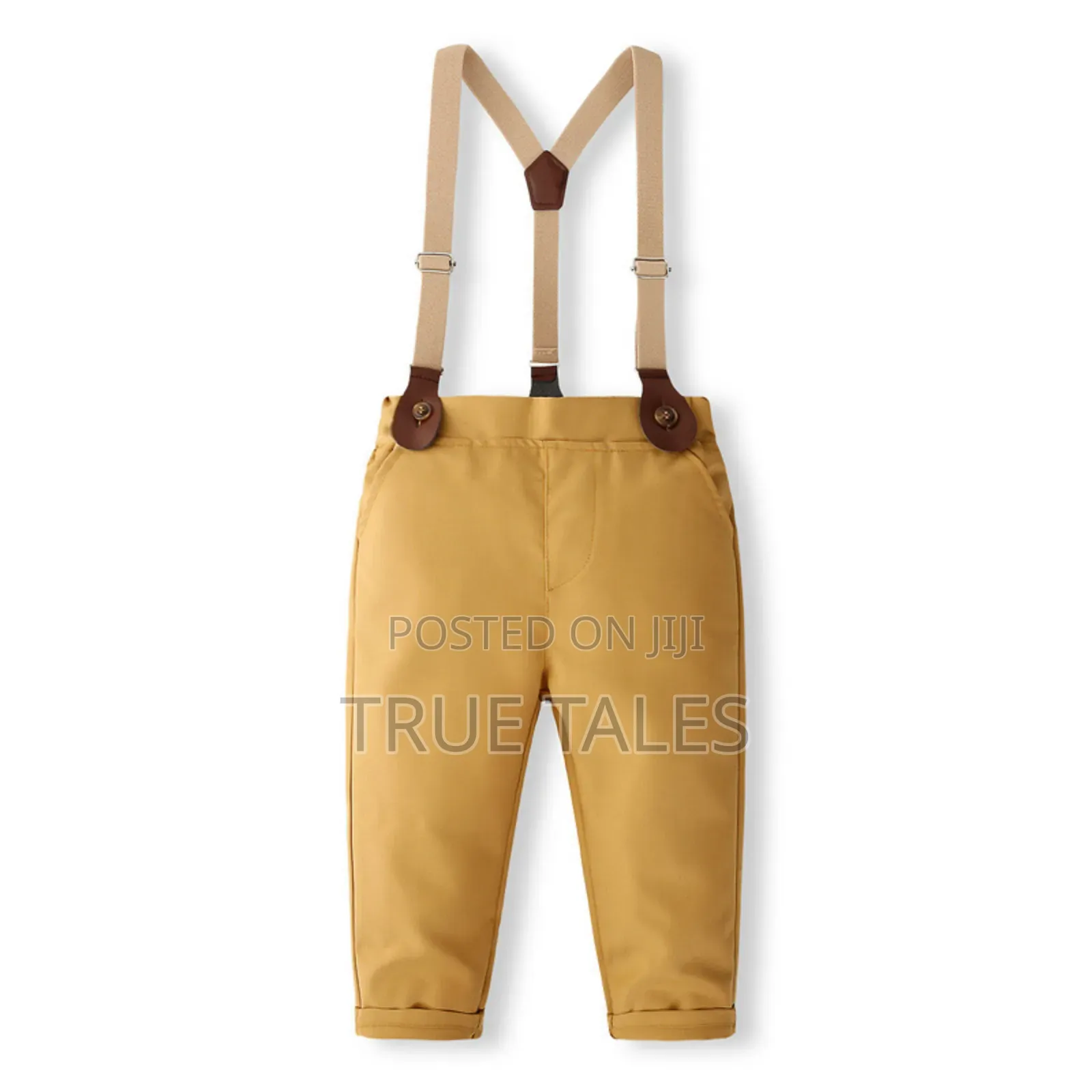 Toddler Boys Shirt Gold Trousers With Suspenders 3pcs Set