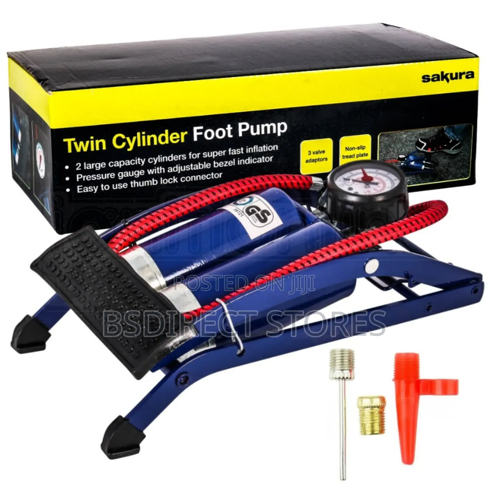 Sakura Double Cylinder Foot Pump for Cars, Bikes, Football