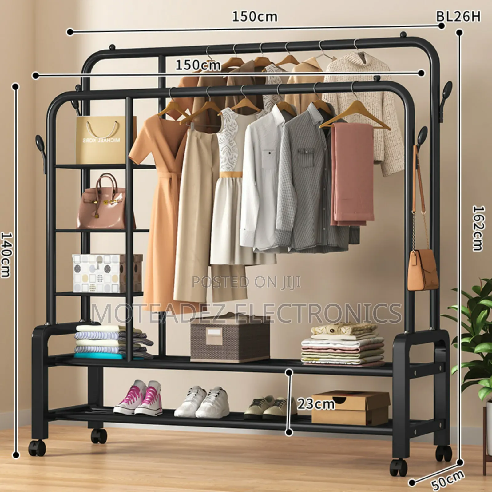58kg Heavy Duty Double Pole Multipurpose Heavy Steel Cloth Hanger/Rack
