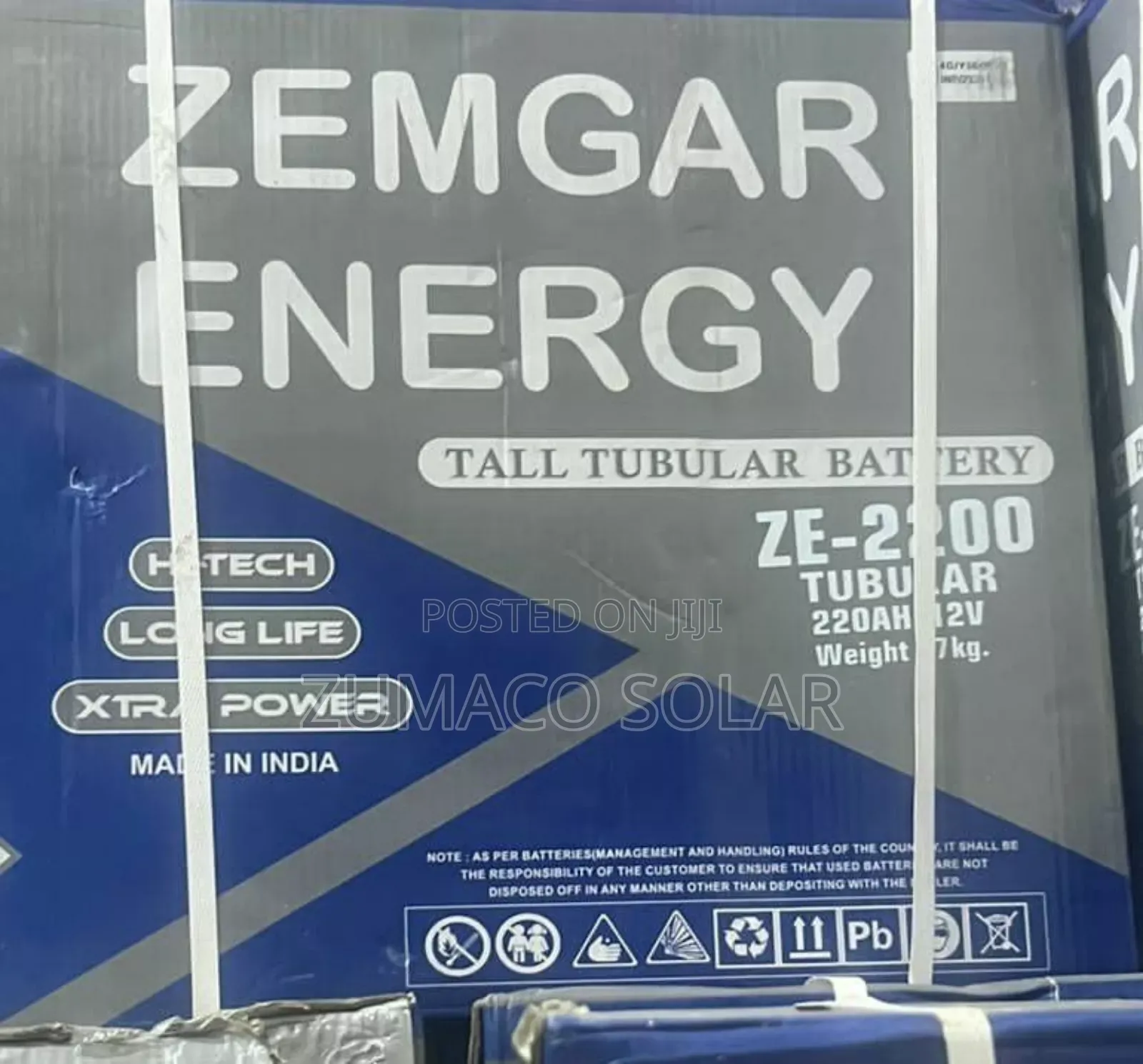 Oraginal ZEMGER ENERGY 220a 12v Tubular Battery