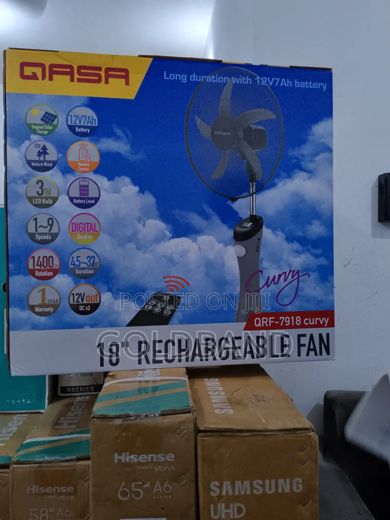 Long Duration 18" Qasa Rechargeable Standing Fan