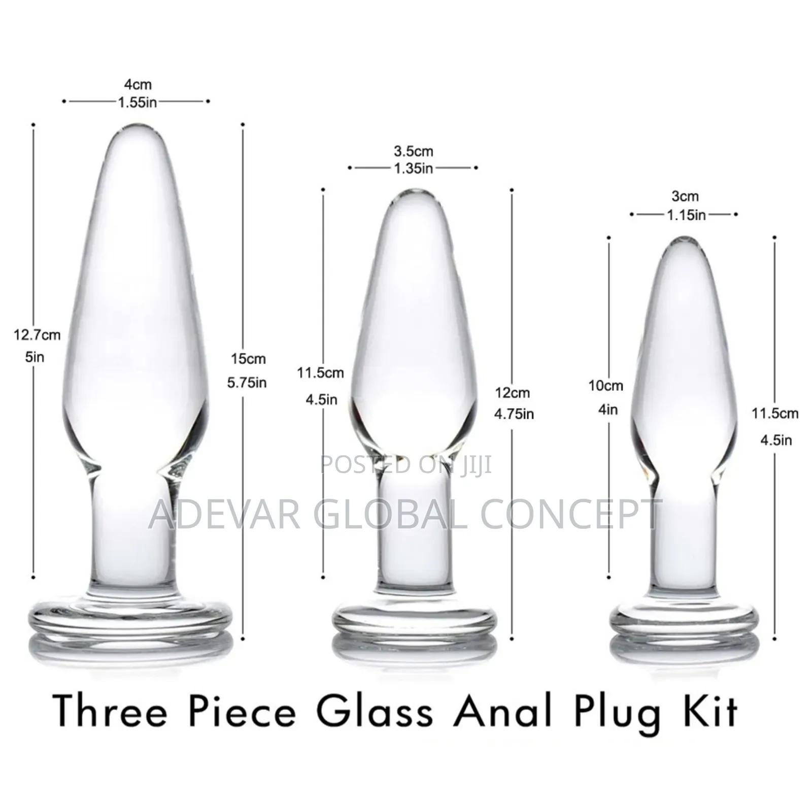 3 Piece Glass Butt Plug G-Spot Crystal Anal Sex Toys