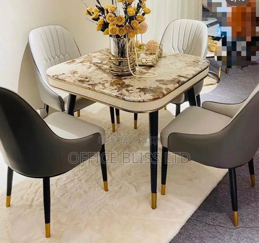 SQUARE Dinning Table + 4 Leather Chairs
