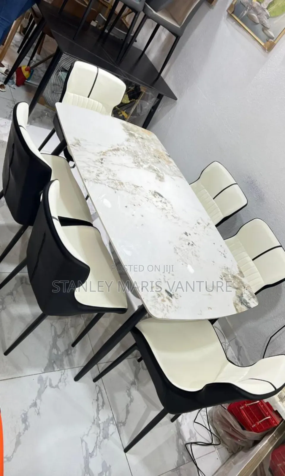 Luxurious Marble Dinning Set With Six Leather Chairs