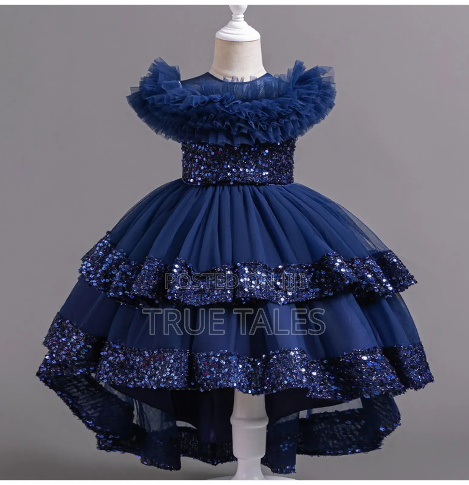 Girl's Ballgown With Sequins, Frilled Neckline And Belt