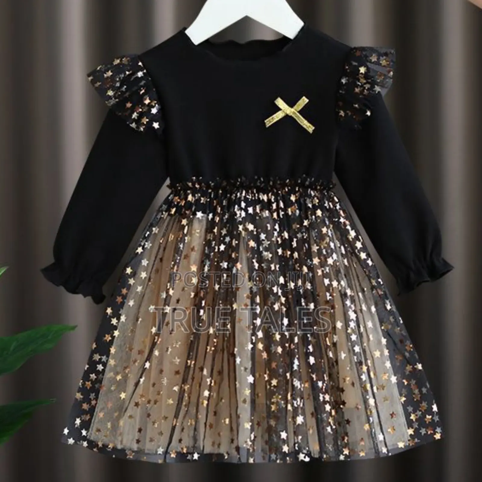 Black Gold Dress With Star Glitters Ages 1 To 5 Years