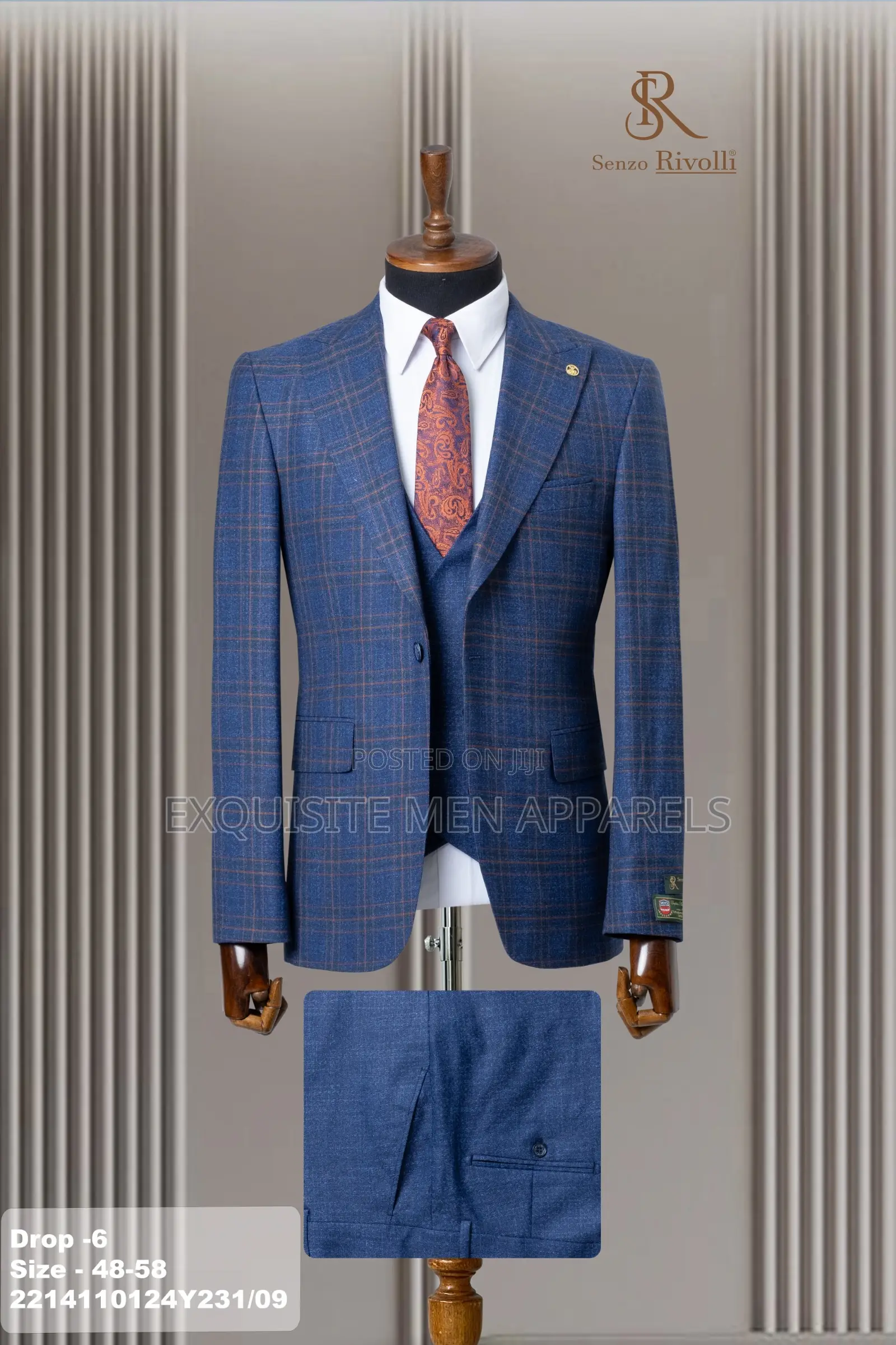 Men’S 3 Piece Suit One Button Slim Fit Formal Checkered Suit