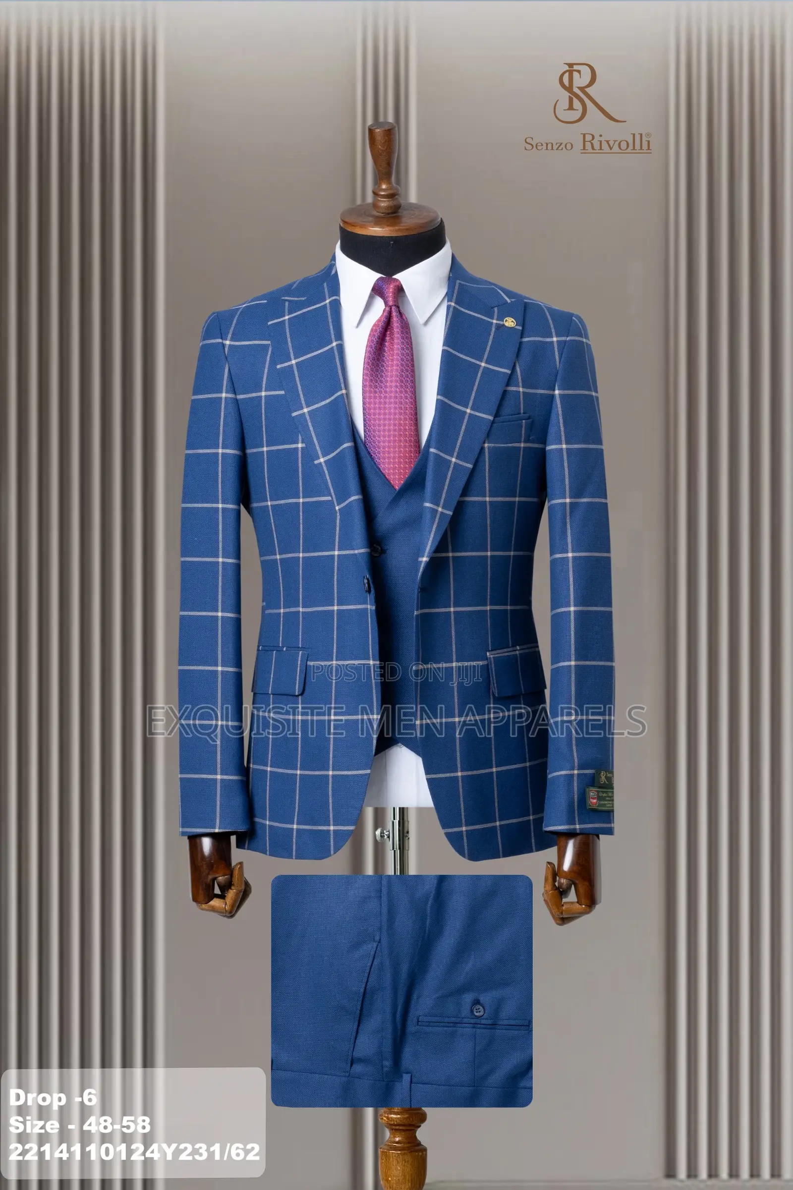 Turkish 3-Piece Checkered Slimfit Single Breasted Men’S Suit