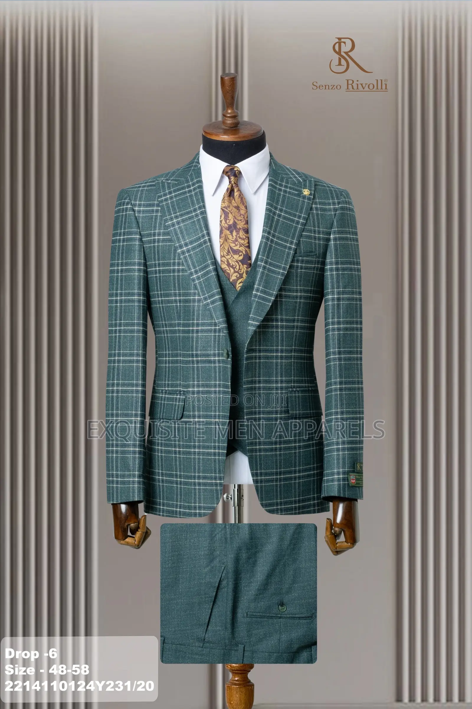 Classic 3-Piece Checks Slim Fit Business Suit for Men