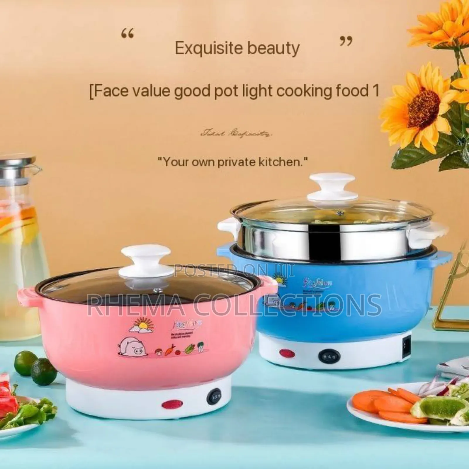 Non-Stick Double Layer Electric Cooking Pot With 1l Steamer