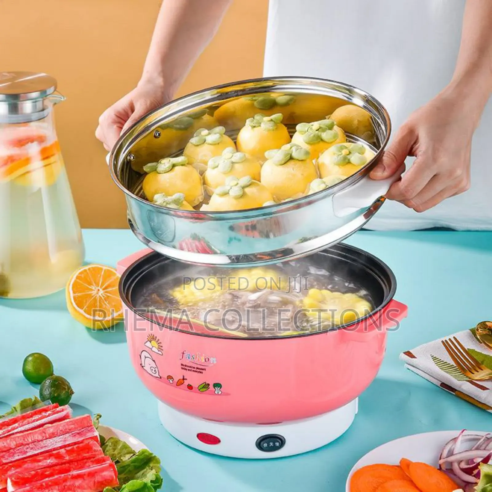Non-Stick Double Layer Electric Cooking Pot With 1l Steamer