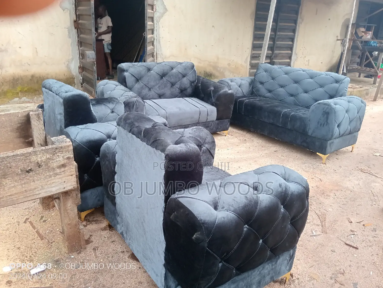 A Simple Set of Gray Upholstery Sofa