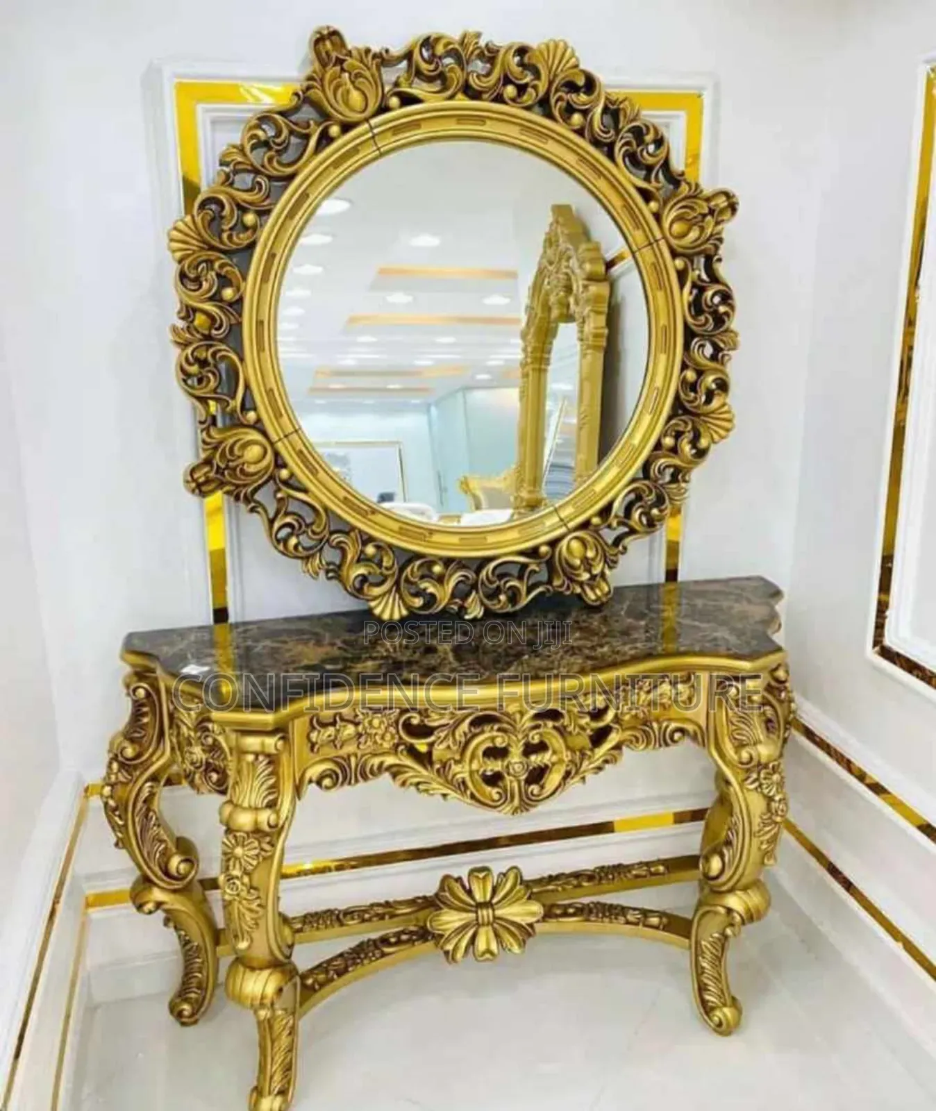 Royal Golden Dressing Mirror With Console