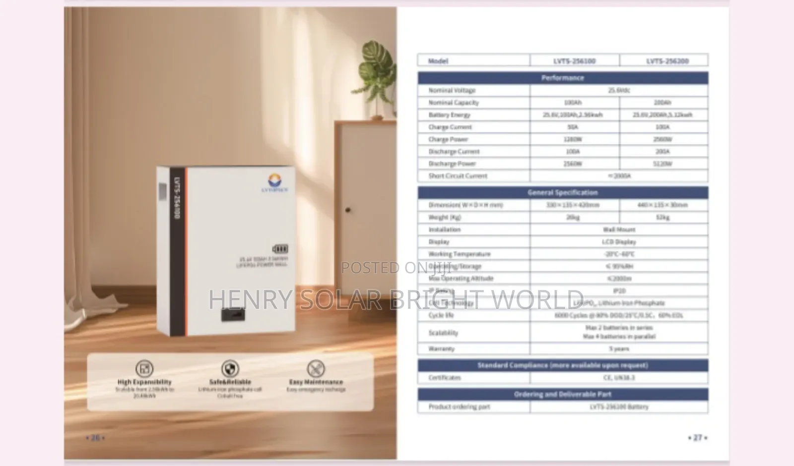 2.56kwh 25.6v 100ah Lvtopsun Lithium Battery