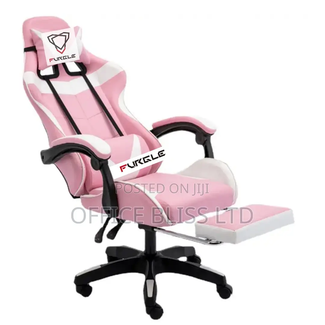 Pink Swivel Gaming Chair With Footrest