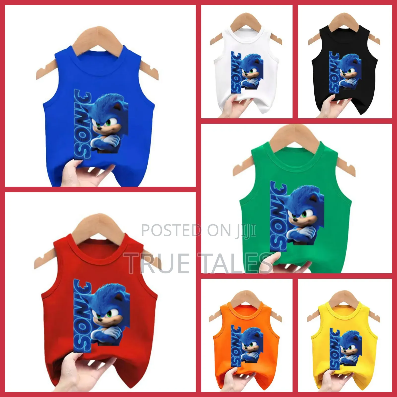 Sonic Character Sleeveless Tops Ages 2 to 13 Years
