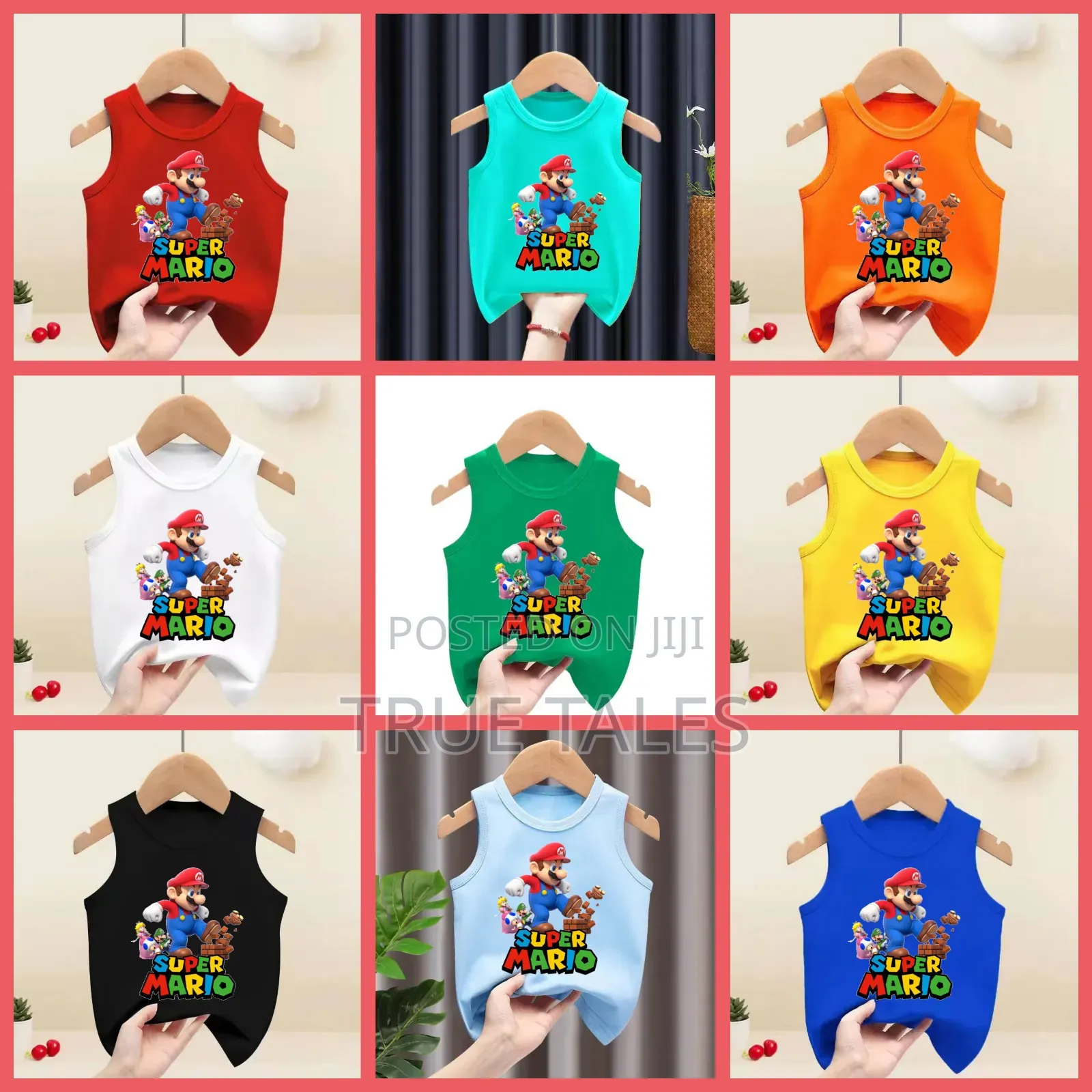 Super Mario Character Sleeveless Tops Ages 2 to 13 Years