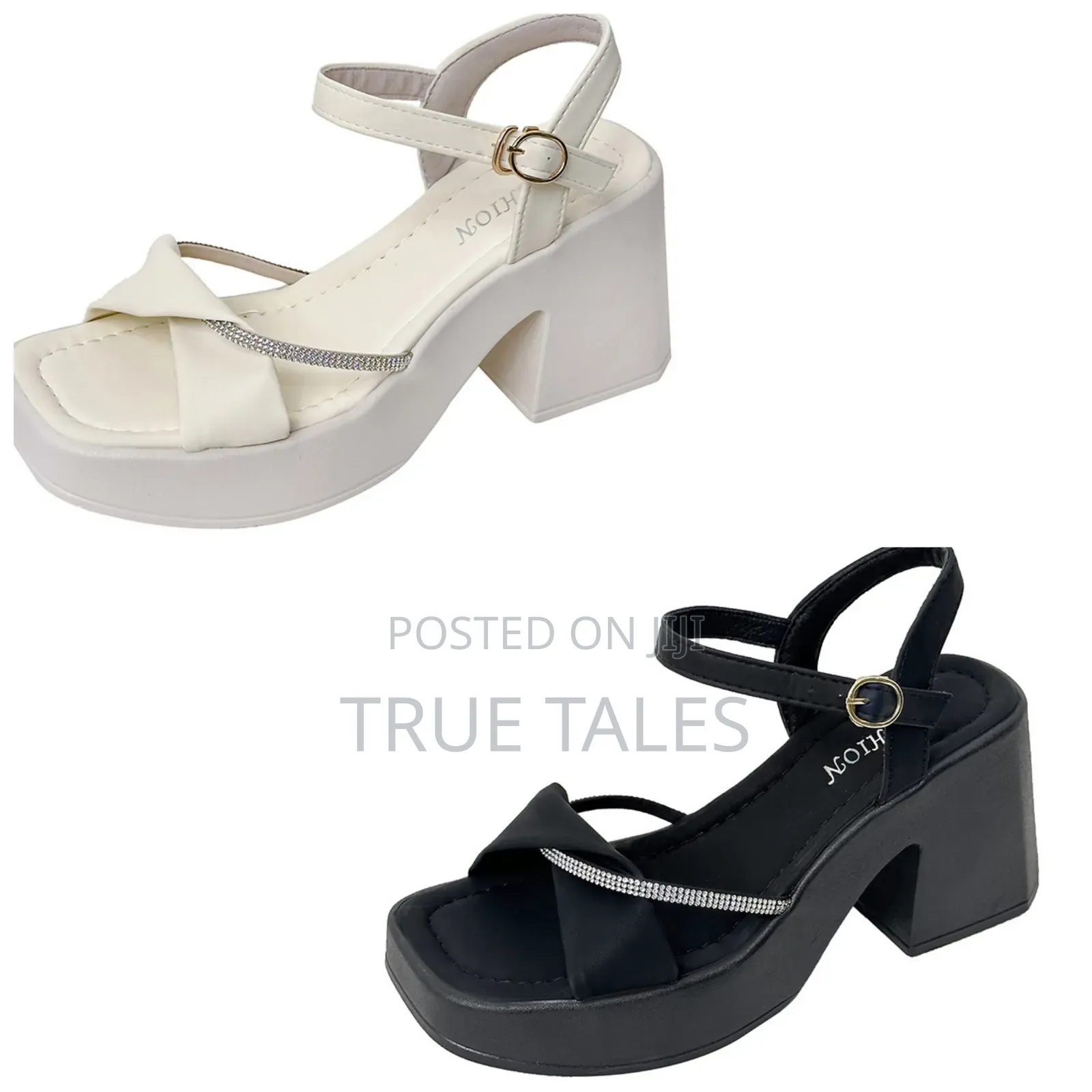 Ladies Stone Embellished Chunky Block Heels Sandals