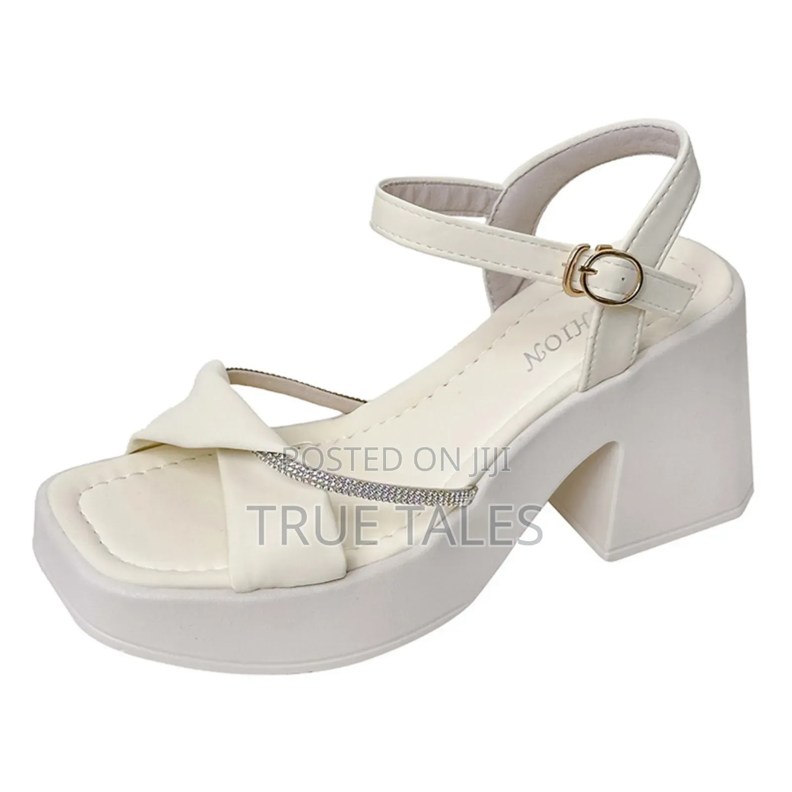 Ladies Stone Embellished Chunky Block Heels Sandals