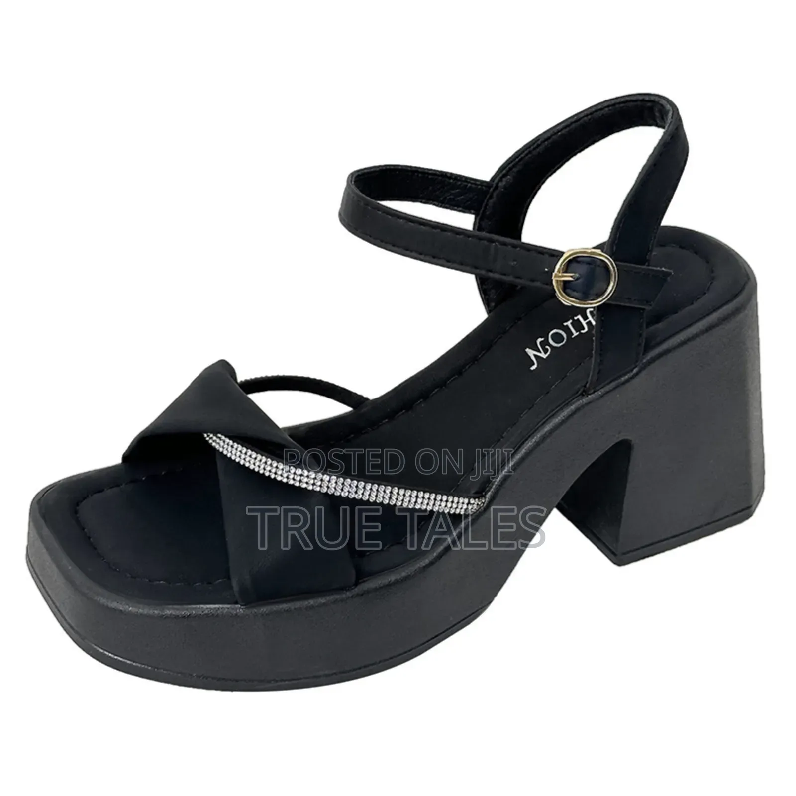 Ladies Stone Embellished Chunky Block Heels Sandals