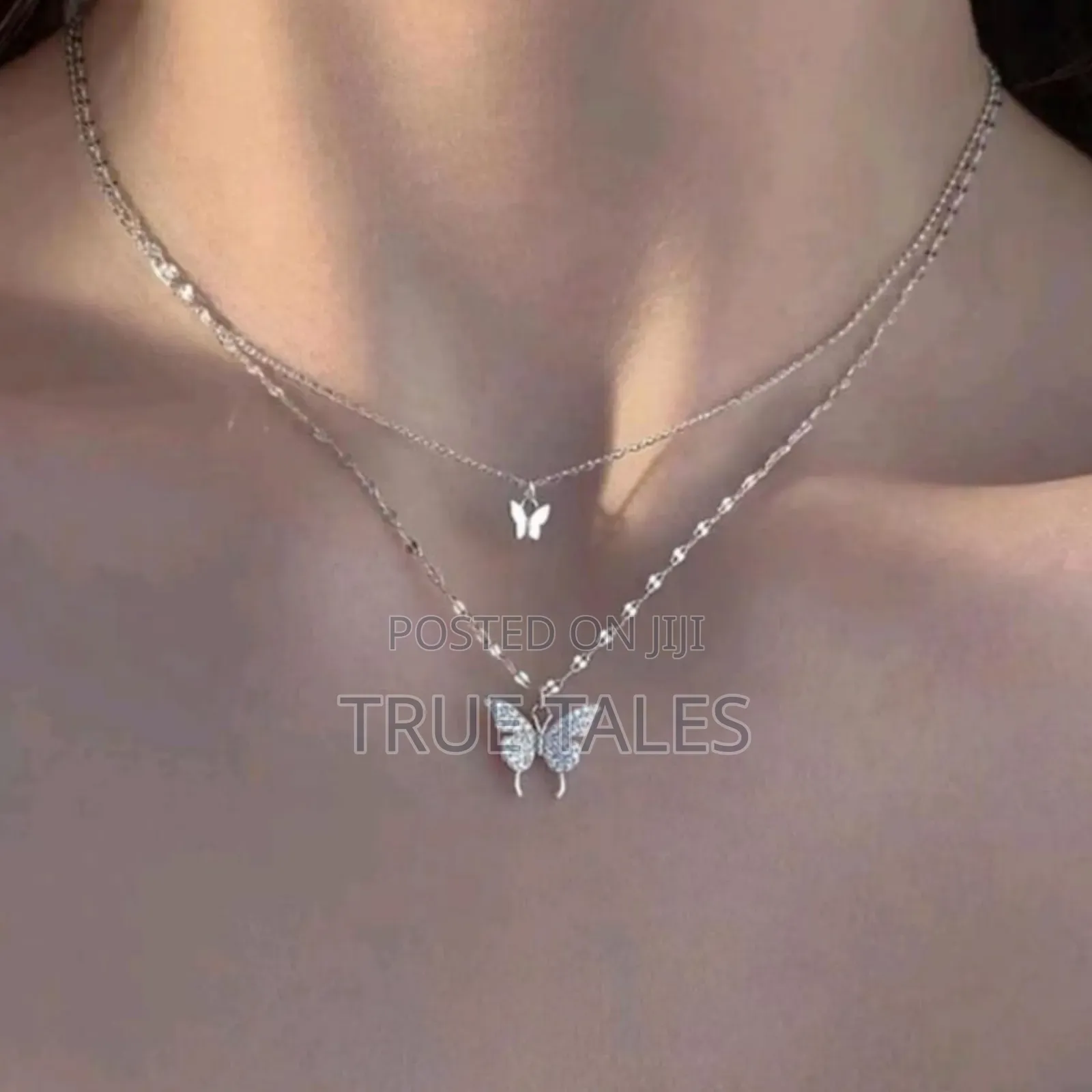 Non Tarnish Silver Double Butterfly Stainless Steel Necklace