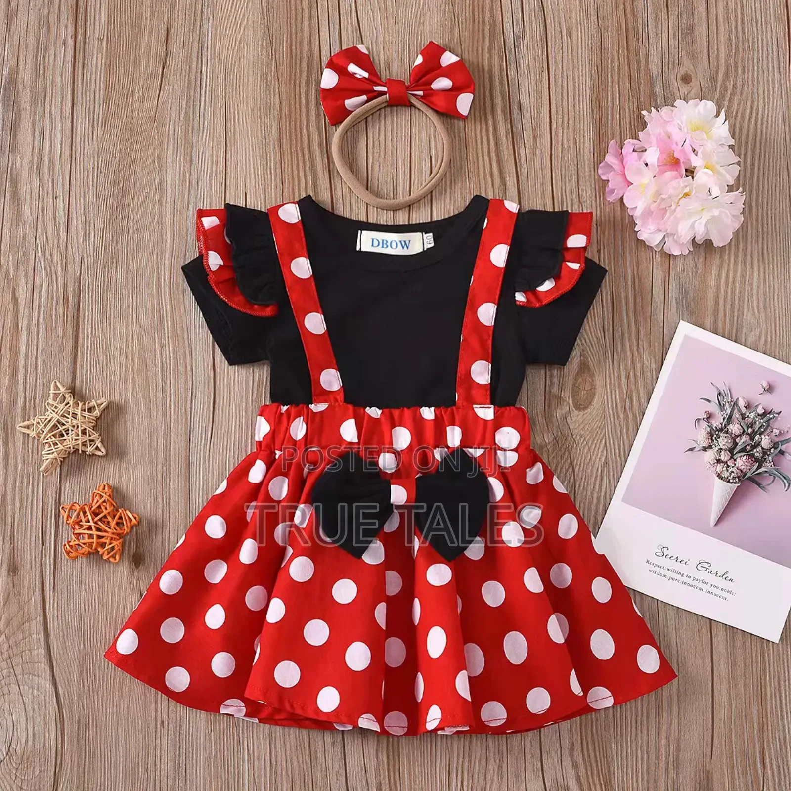 Toddler Girls Polka Dot 3 In 1 Top, Pinafore Hairband Set