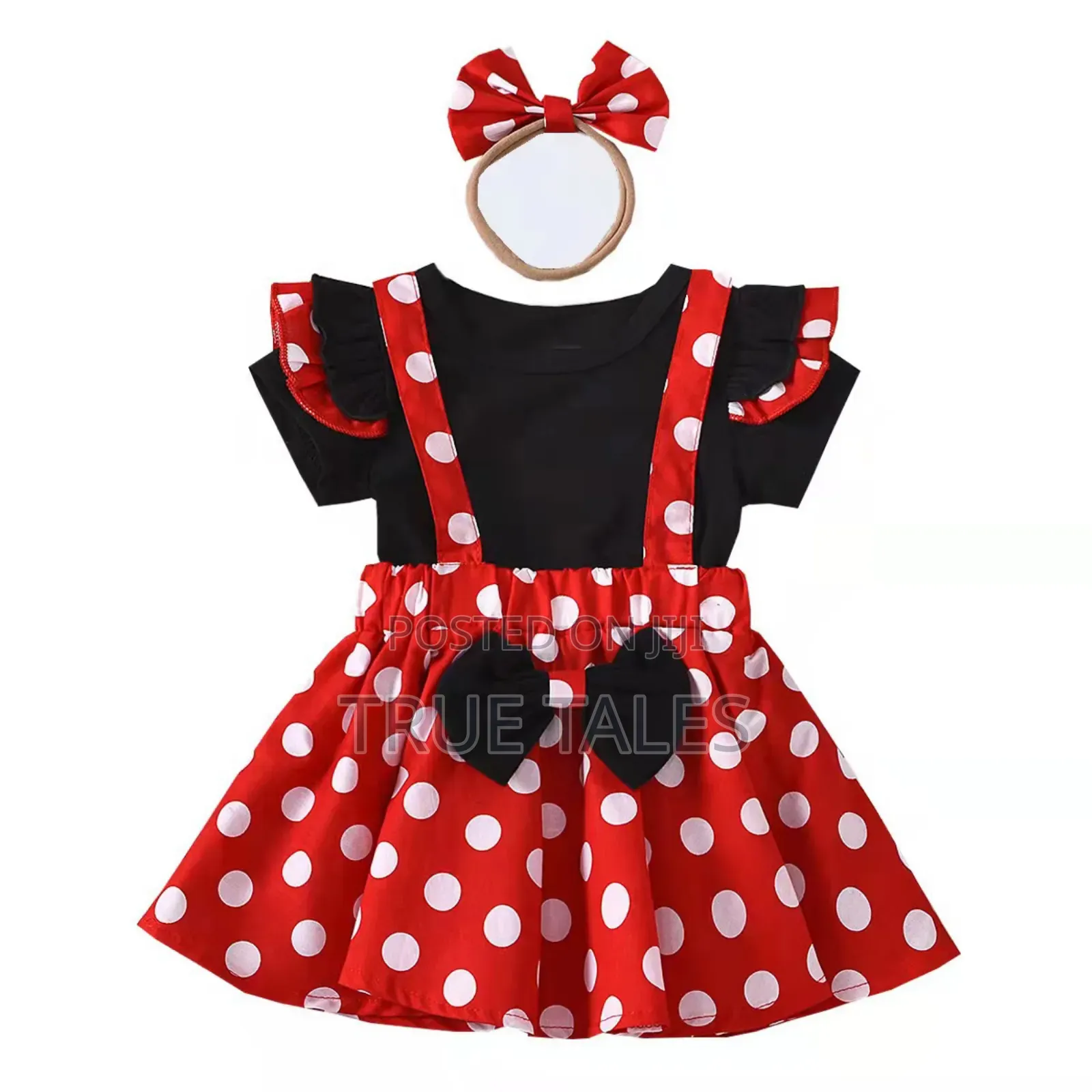 Toddler Girls Polka Dot 3 In 1 Top, Pinafore Hairband Set