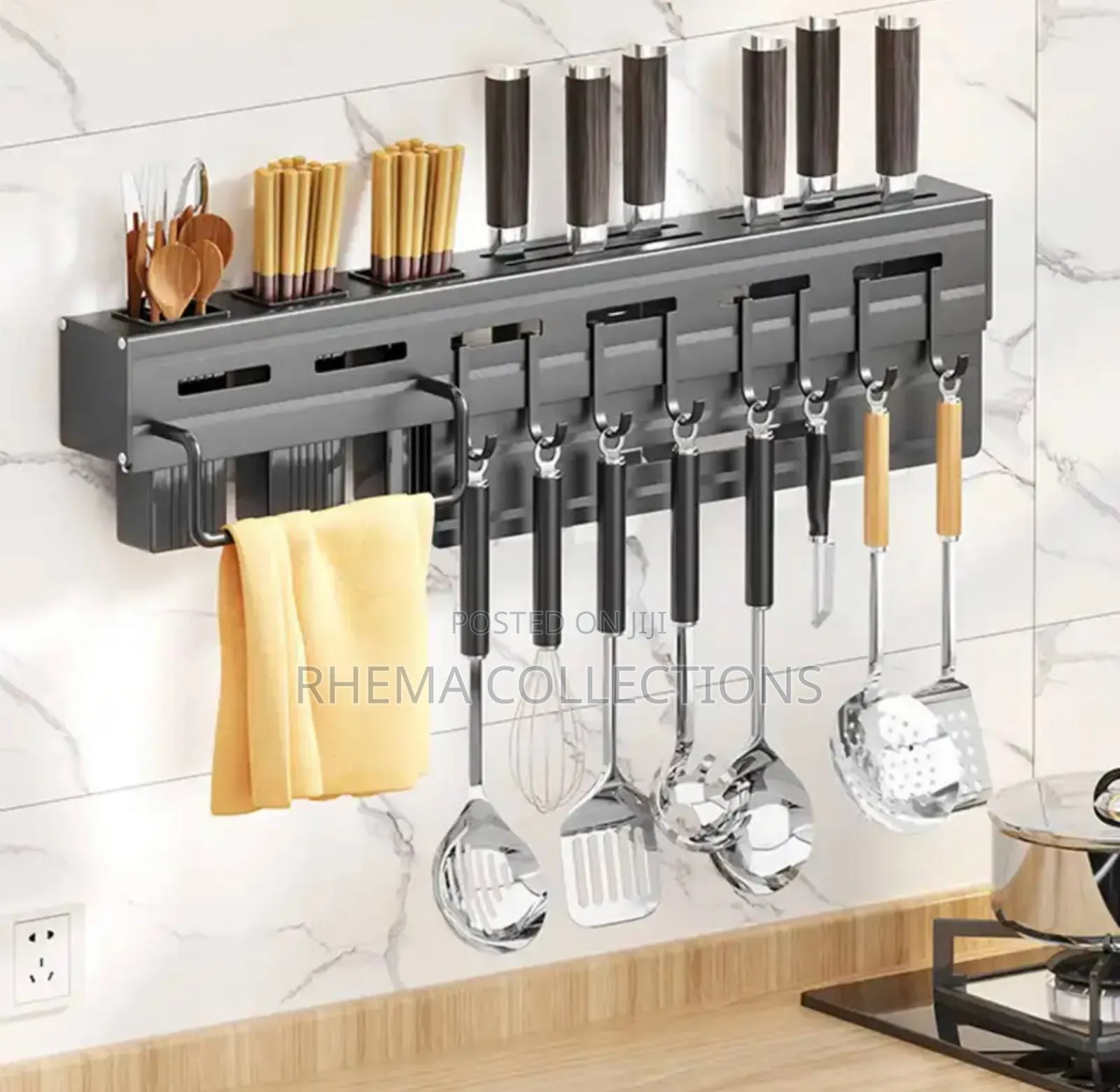 60cm Quality Kitchen Iron Cutlery Rack With 3 Spoon Cup