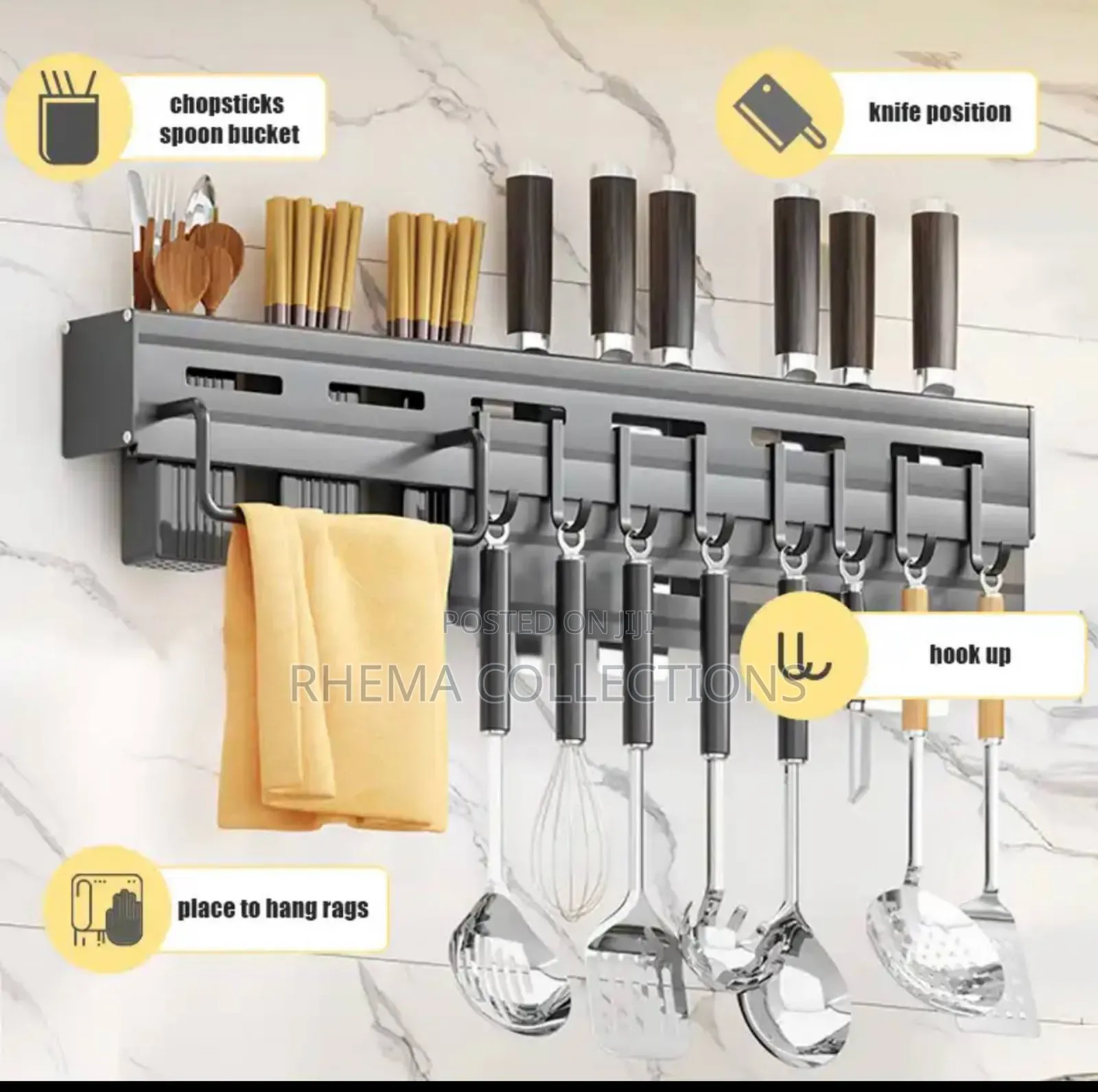 60cm Quality Kitchen Iron Cutlery Rack With 3 Spoon Cup