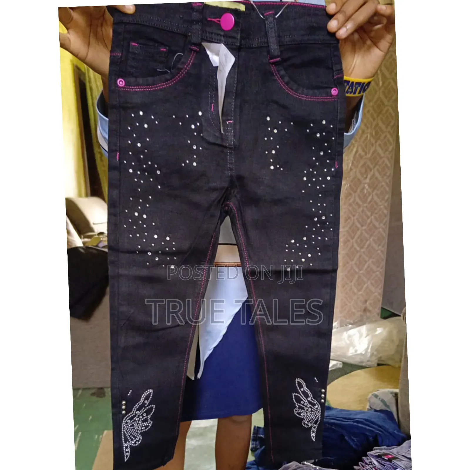 Girl's Studded Stone Embellished Jeans Black