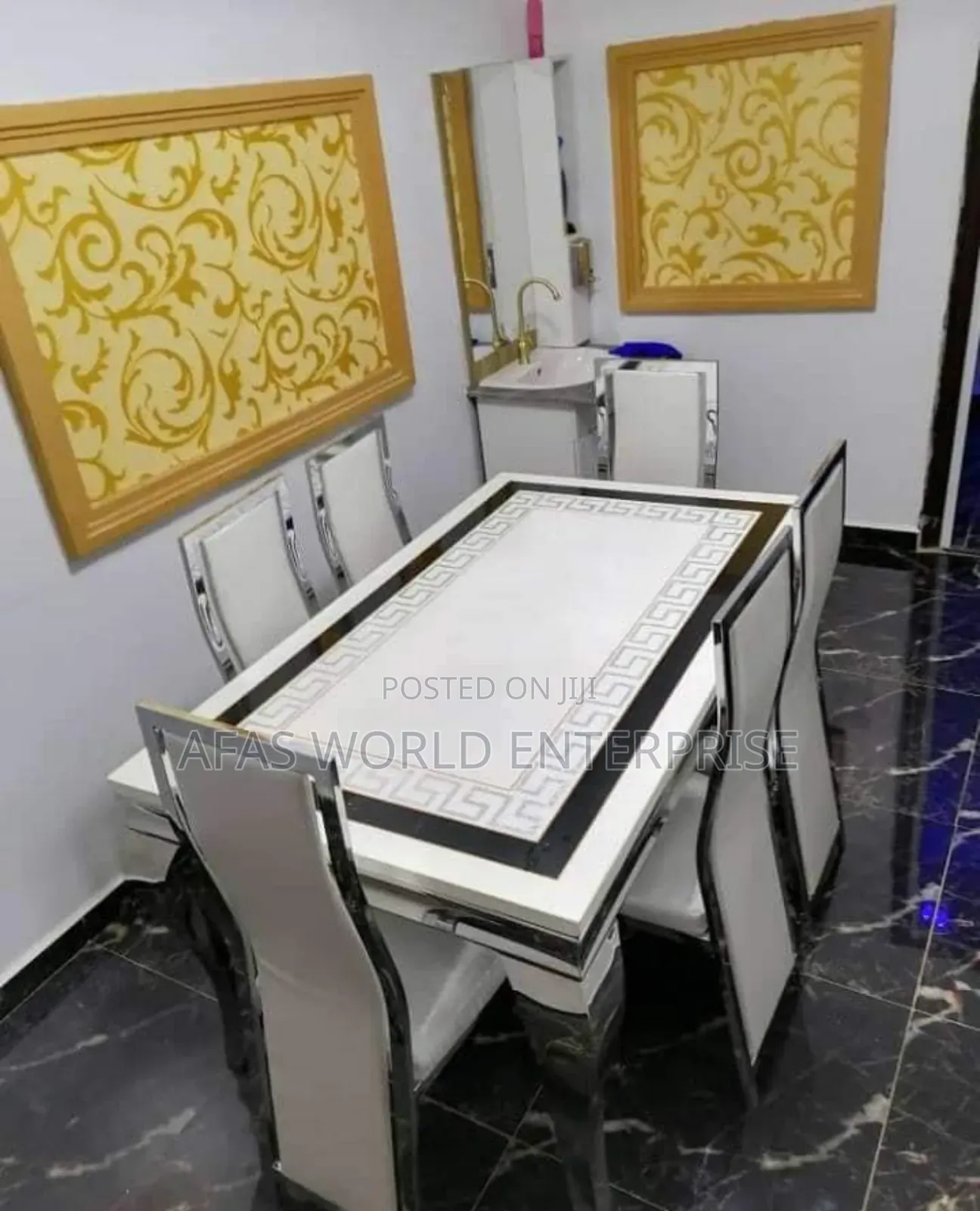 White Marble Dining Table With Six Chairs for Home