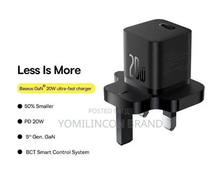 Baseus Gan5 Fast Charger Mini 1C 20W UK Cluster Black