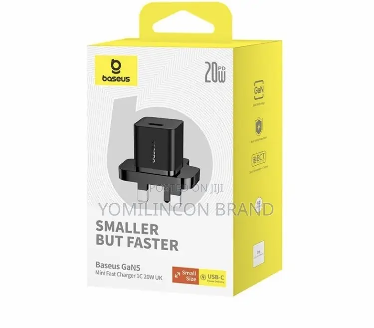 Baseus Gan5 Fast Charger Mini 1C 20W UK Cluster Black