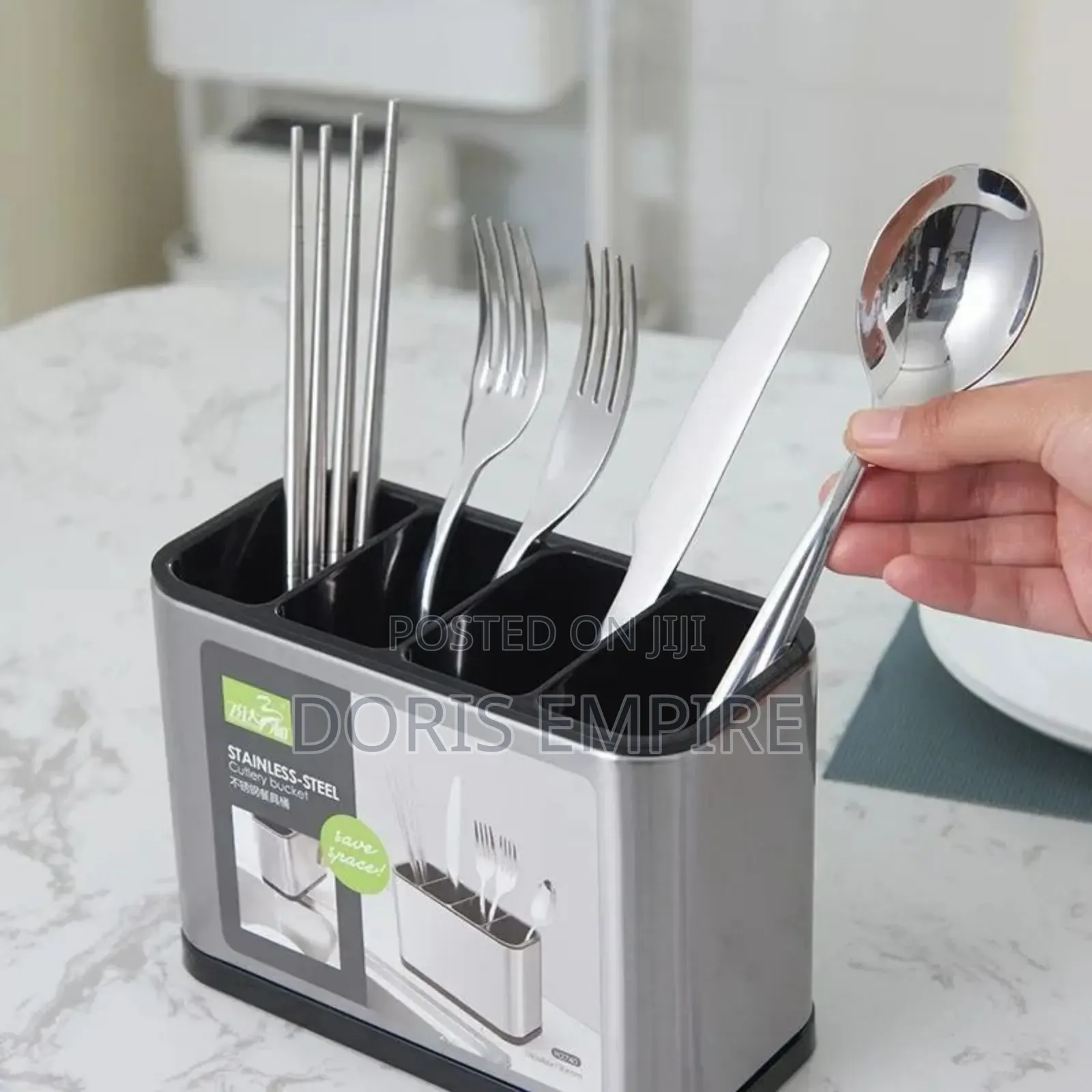 Stainless 4 Compartment Cutlery Rack With Drainer.