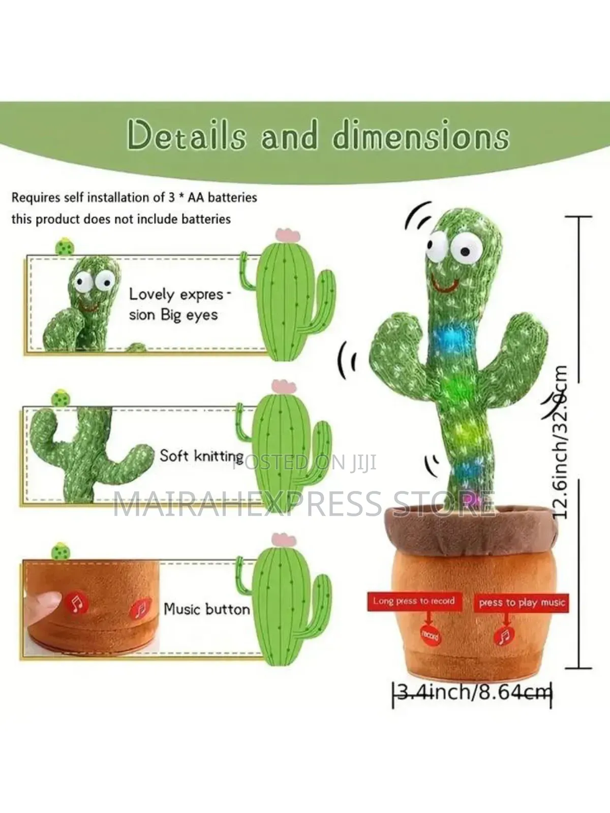 Rechargeable Dancing Talking Cactus Toy for Babies/Kiddies
