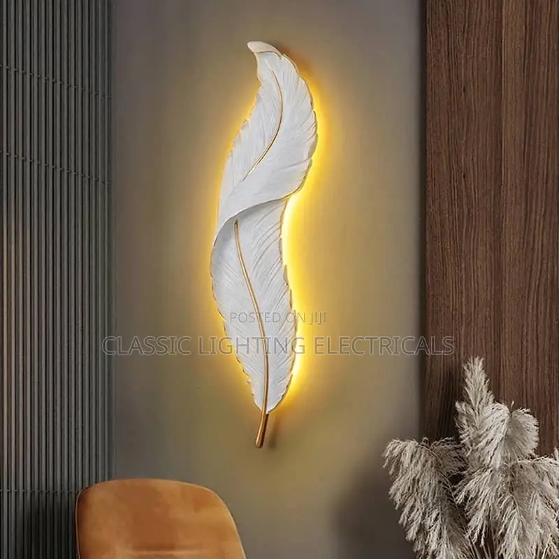 Modern White Feather Wall Light Living Room Decoration LED