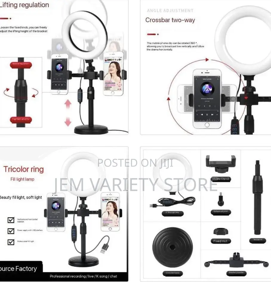 Quality 8inches Table Top Ring Light With Two Phone Holders