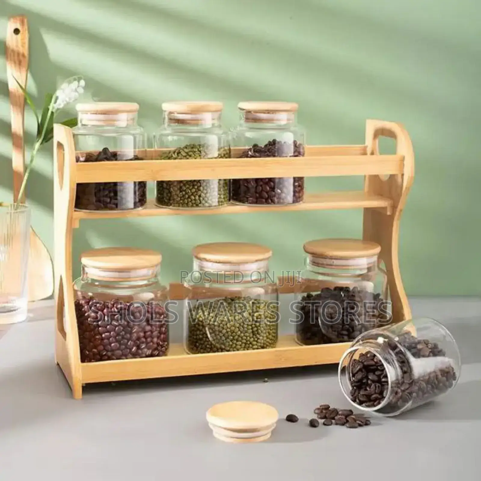 7pcs Spice Storage Airtight Jar With Bamboo Rack.