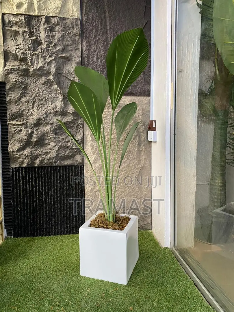 Artificial Fan Palm Potted With Square Fiberglass Vase