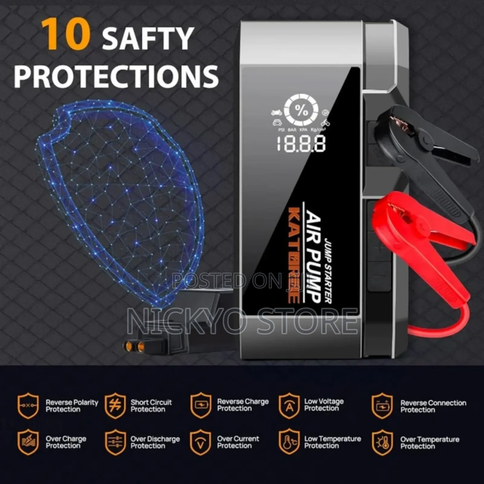 Portable Car Batteries Jump Starter and Air Inflator Pump.
