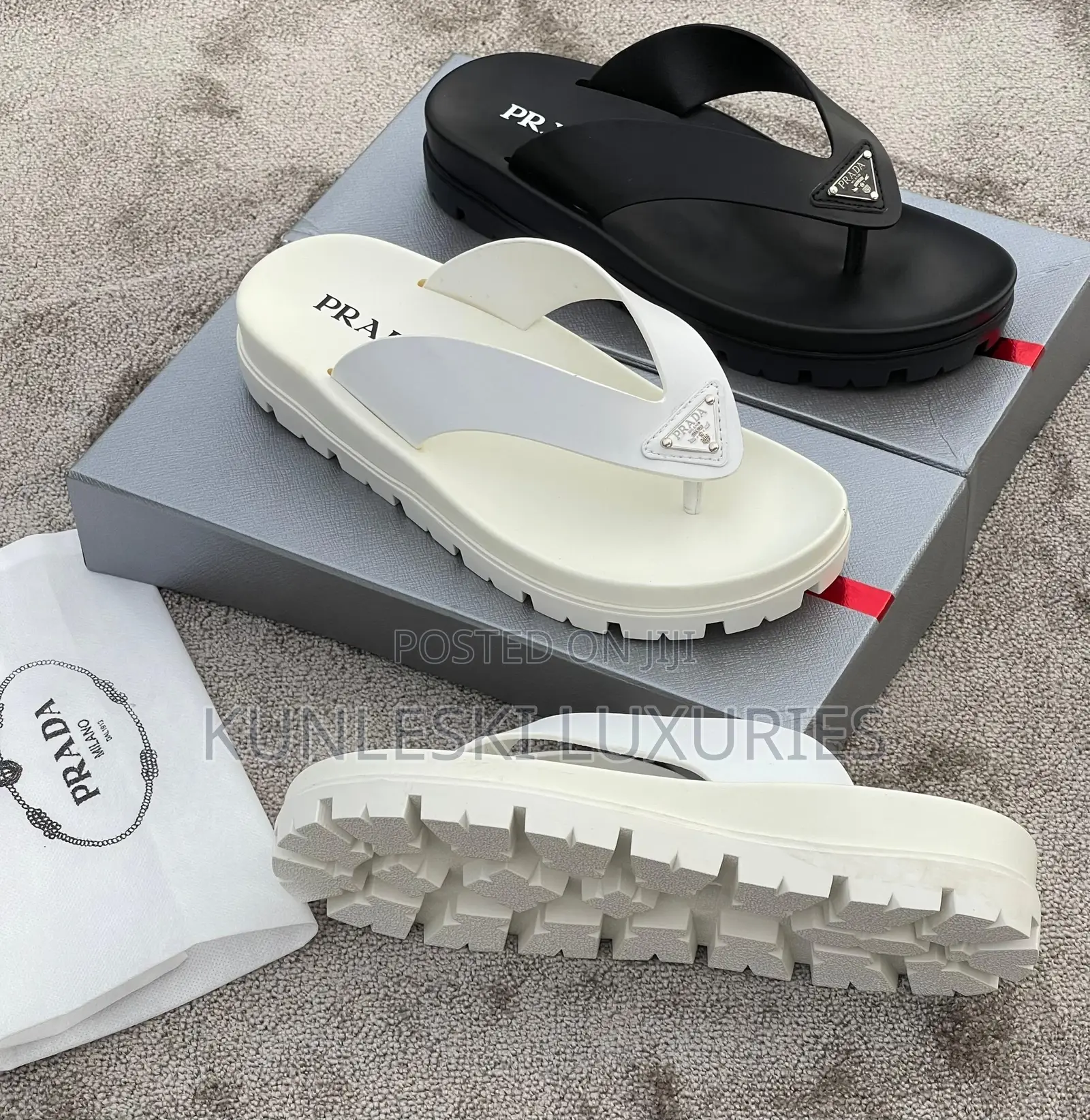 Original Prada Rubber Thong Slippers Collection