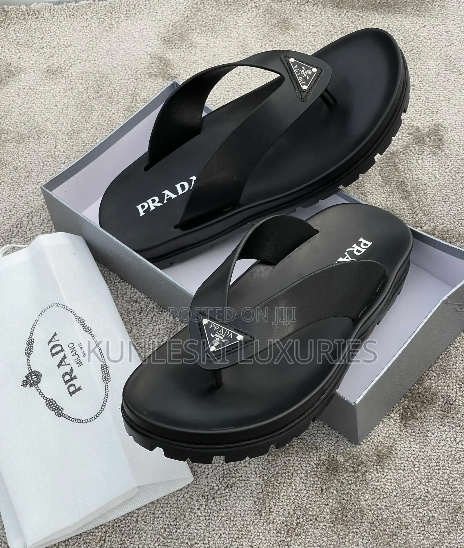 Original Prada Rubber Thong Slippers Collection