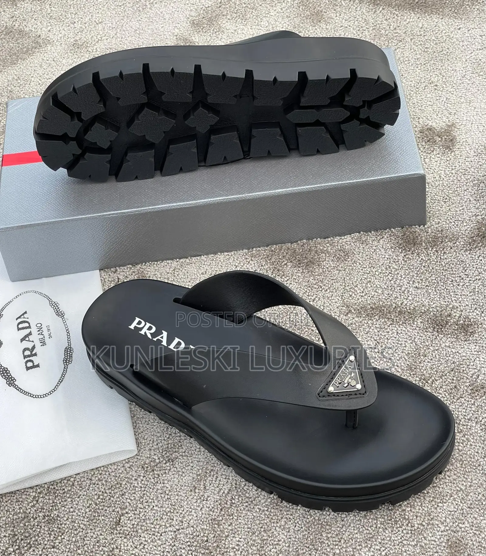 Original Prada Rubber Thong Slippers Collection