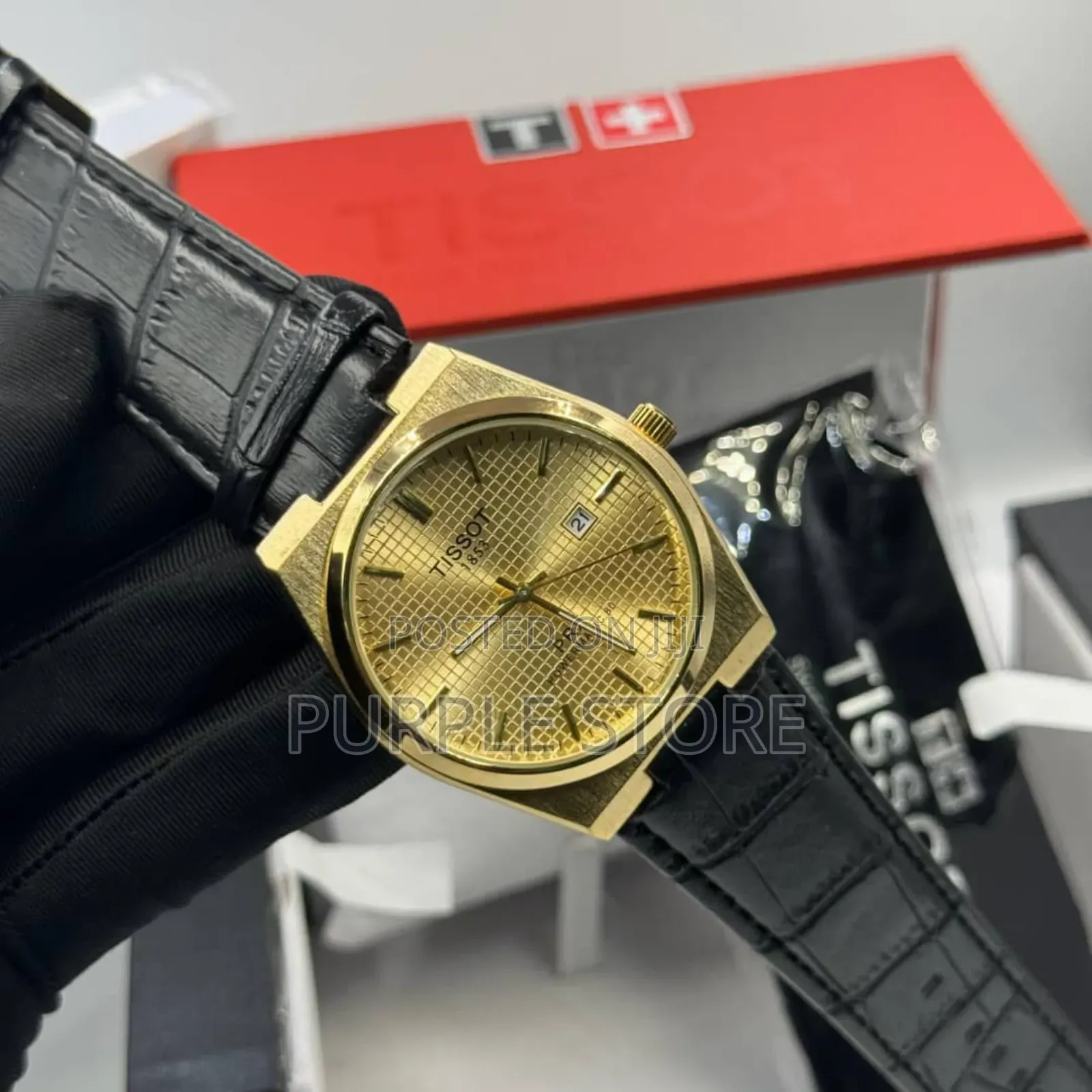 Tissot PRX Black Leather Wristwatch